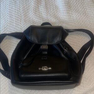 Coach Black Leather  Backpack with Silver Accents
